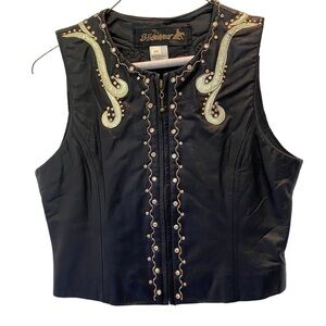 SLIDEWEAR women's size small Black LEATHER Tan gold accents western Show vest